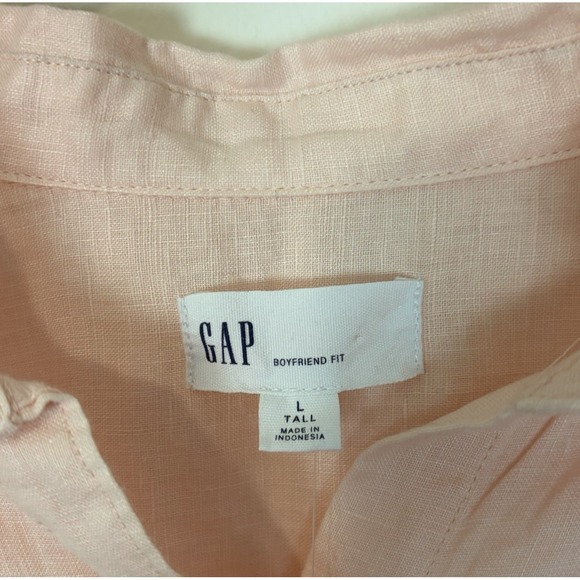 GAP Womens 100% Linen Boyfriend Shirt Light Peach Sz Large TALL Coastal Beachy - Picture 3 of 8